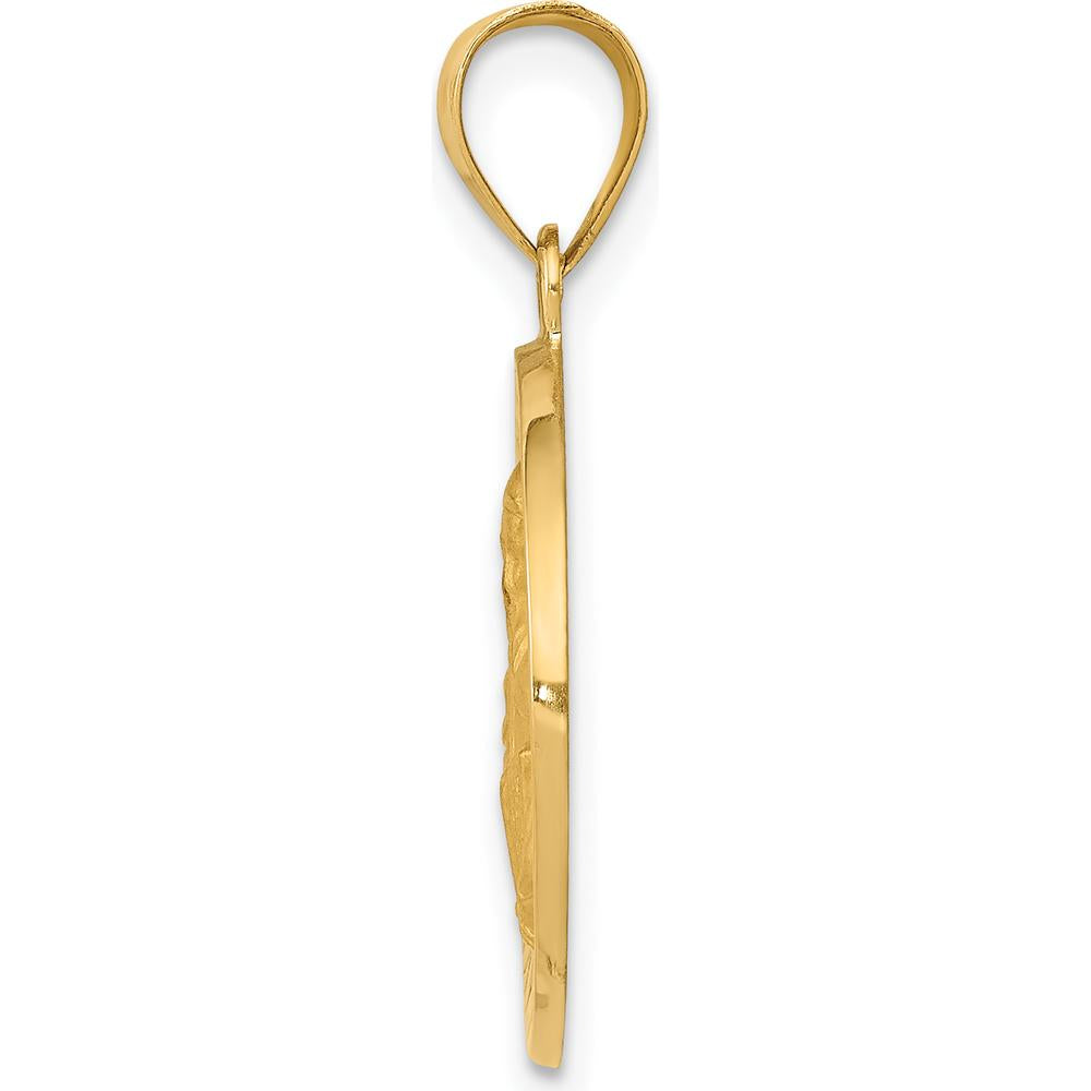 14K Yellow Gold Polished and Satin St. Vincent Medal Pendant - 26.2mm by Oro Pregiato
