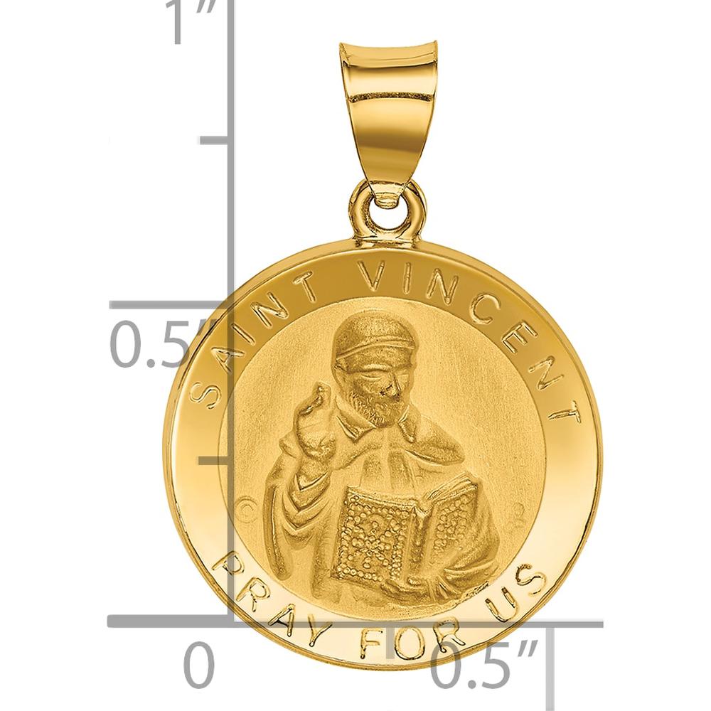 14K Yellow Gold Polished and Satin St. Vincent Medal Pendant - 26.2mm by Oro Pregiato