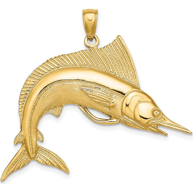 14K Yellow Gold Polished and Satin Striped Marlin Pendant Charm by Oro Pregiato