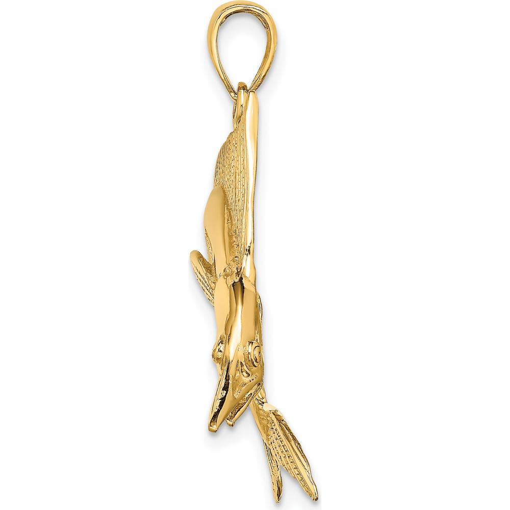 14K Yellow Gold Polished and Satin Striped Marlin Pendant Charm by Oro Pregiato