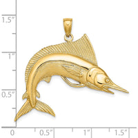 14K Yellow Gold Polished and Satin Striped Marlin Pendant Charm by Oro Pregiato