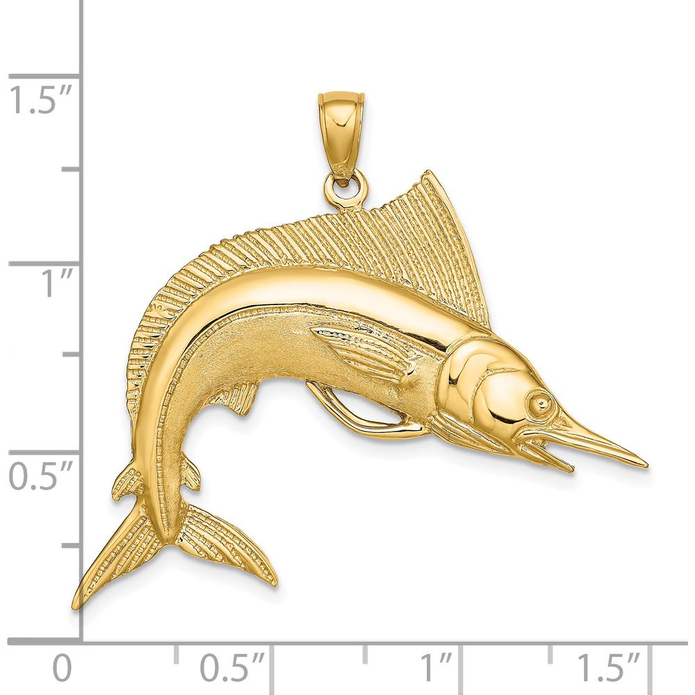 14K Yellow Gold Polished and Satin Striped Marlin Pendant Charm by Oro Pregiato