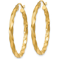 14K Yellow Gold Polished & Satin Twisted Hoop Earrings - 32mm Length, 2.5mm Thickness by 0