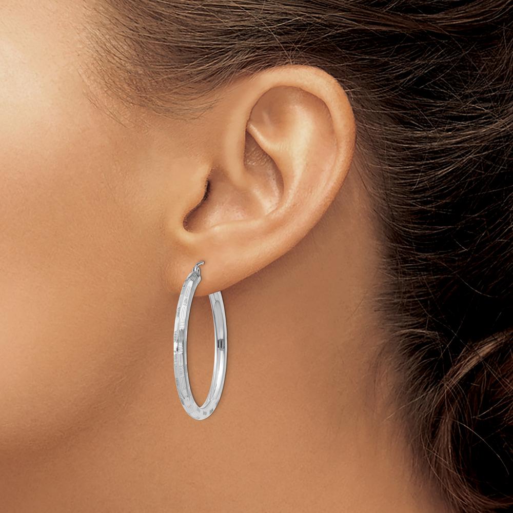 14K Yellow Gold Polished & Satin Twisted Hoop Earrings - 32mm Length, 2.5mm Thickness by 0