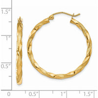 14K Yellow Gold Polished & Satin Twisted Hoop Earrings - 32mm Length, 2.5mm Thickness by 0
