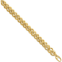 14K Yellow Gold Polished and Textured 15mm Fancy Link Bracelet - 8" Length by 0