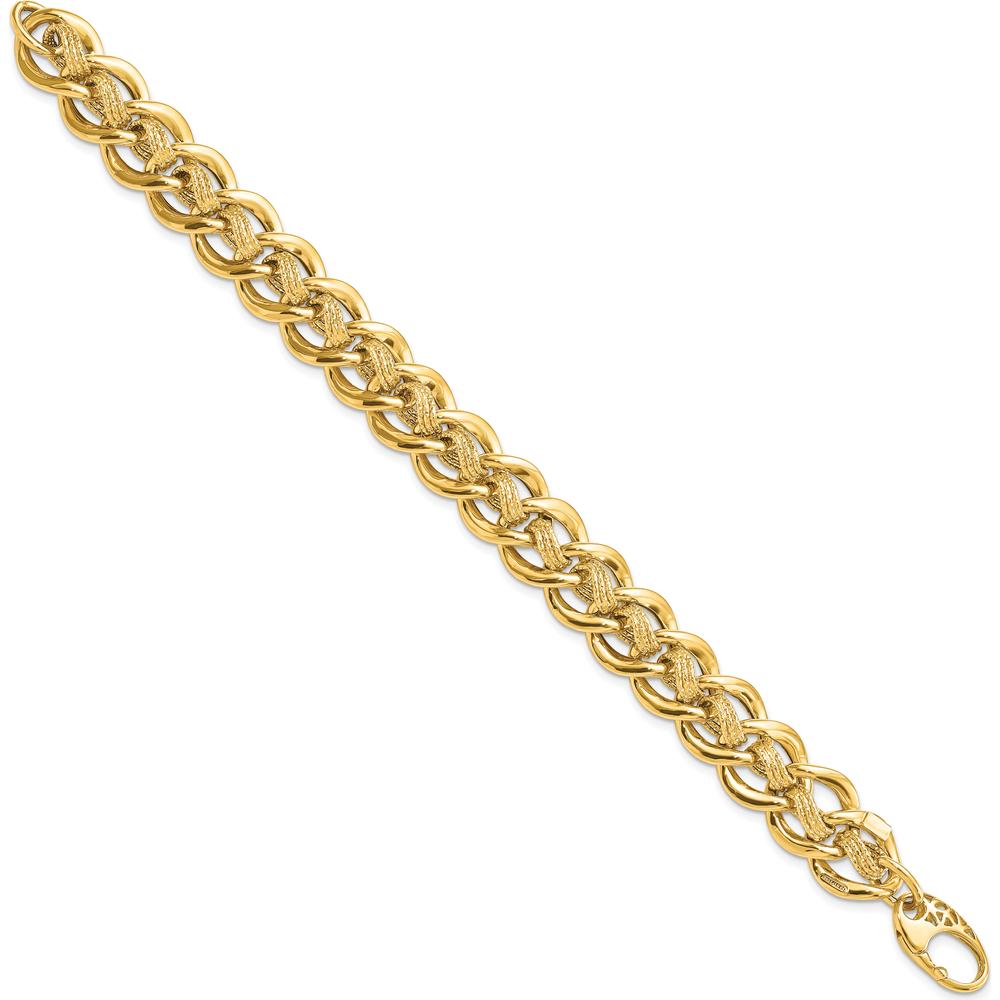 14K Yellow Gold Polished and Textured 15mm Fancy Link Bracelet - 8" Length by 0