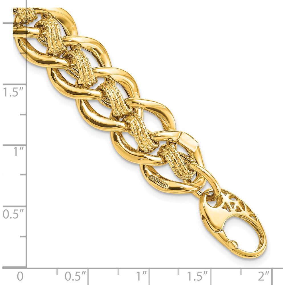 14K Yellow Gold Polished and Textured 15mm Fancy Link Bracelet - 8" Length by 0