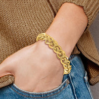 14K Yellow Gold Polished and Textured 15mm Fancy Link Bracelet - 8" Length by 0