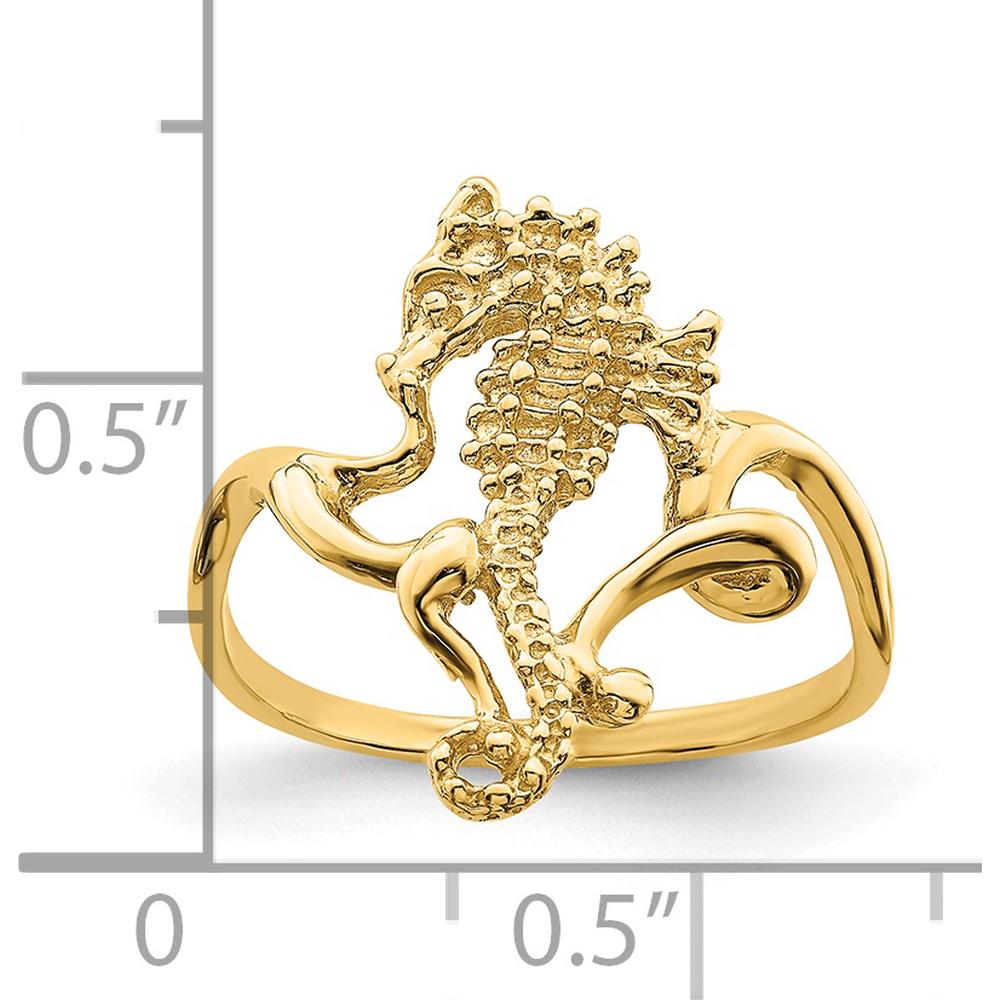 14K Yellow Gold Polished and Textured 2D Seahorse Ring - Size 7 by 0