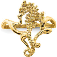 14K Yellow Gold Polished and Textured 2D Seahorse Ring - Size 7 by 0