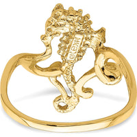14K Yellow Gold Polished and Textured 2D Seahorse Ring - Size 7 by 0