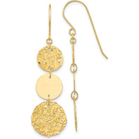 14K Yellow Gold Polished and Textured 3-Tier Circle Drop Earrings by 0