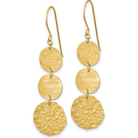 14K Yellow Gold Polished and Textured 3-Tier Circle Drop Earrings by 0