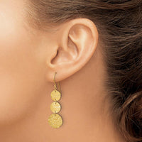 14K Yellow Gold Polished and Textured 3-Tier Circle Drop Earrings by 0