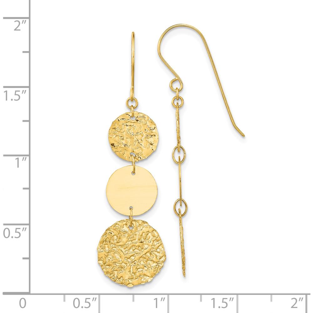 14K Yellow Gold Polished and Textured 3-Tier Circle Drop Earrings by 0
