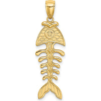 14K Yellow Gold Polished and Textured 3D Fishbone Pendant Charm by Oro Pregiato