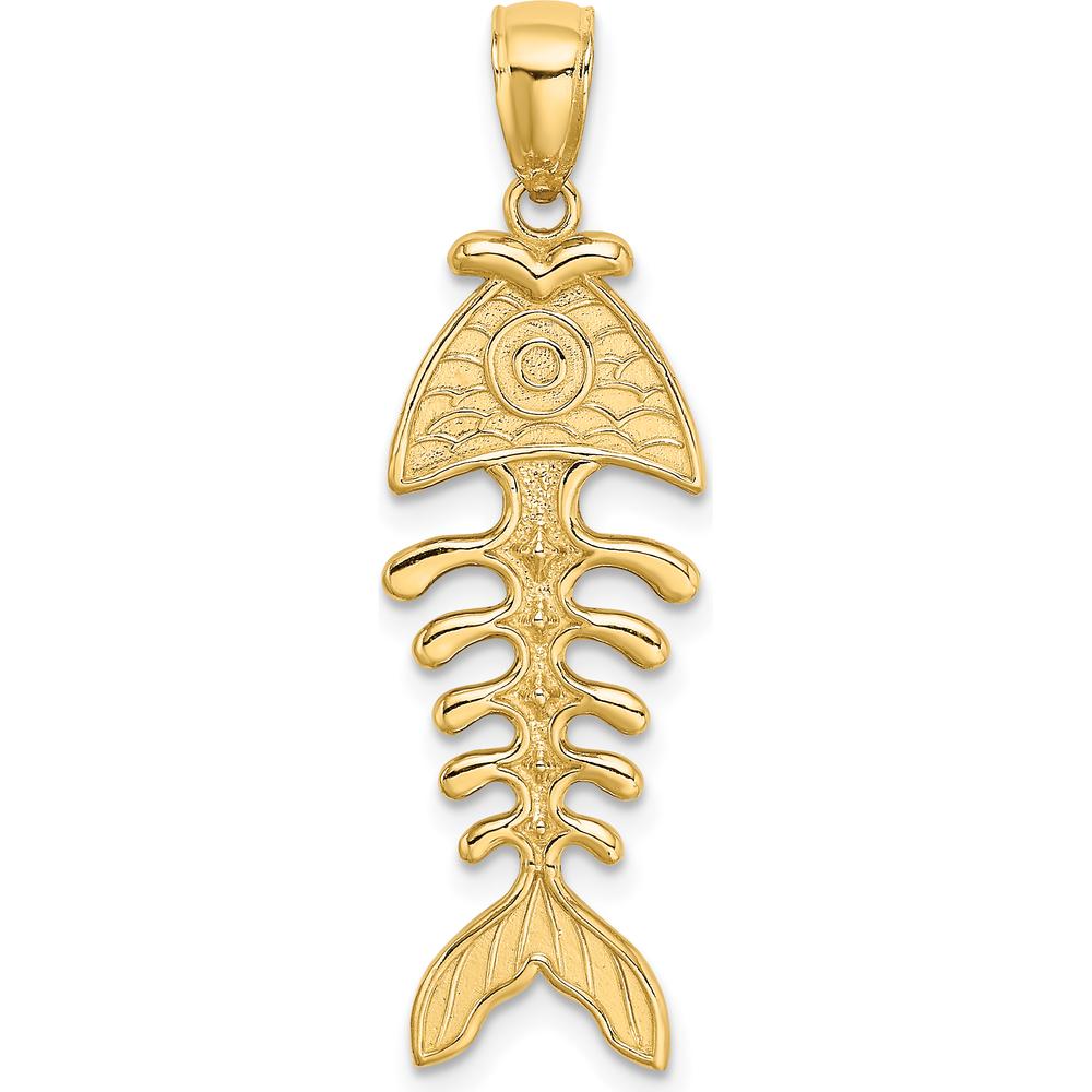 14K Yellow Gold Polished and Textured 3D Fishbone Pendant Charm by Oro Pregiato