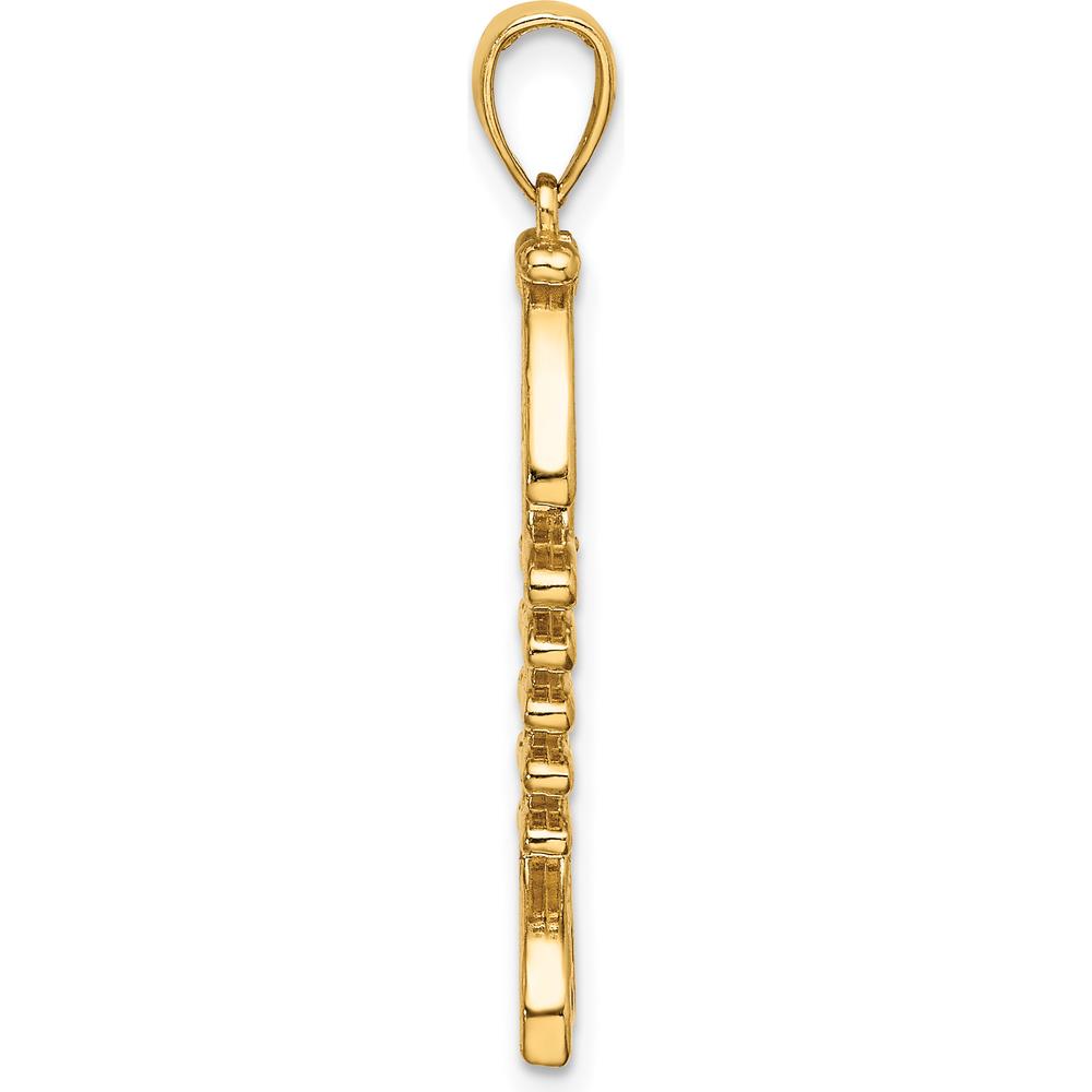 14K Yellow Gold Polished and Textured 3D Fishbone Pendant Charm by Oro Pregiato