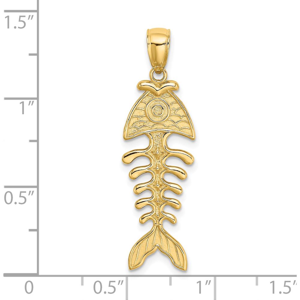 14K Yellow Gold Polished and Textured 3D Fishbone Pendant Charm by Oro Pregiato