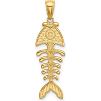 14K Yellow Gold Polished and Textured 3D Fishbone Pendant Charm by Oro Pregiato