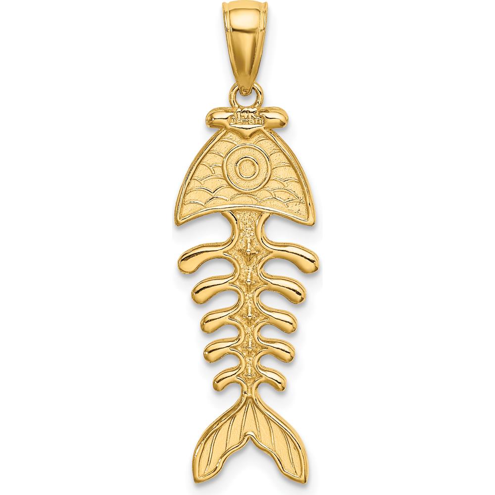 14K Yellow Gold Polished and Textured 3D Fishbone Pendant Charm by Oro Pregiato