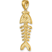 14K Yellow Gold Polished and Textured 3D Fishbone Pendant Charm by Oro Pregiato