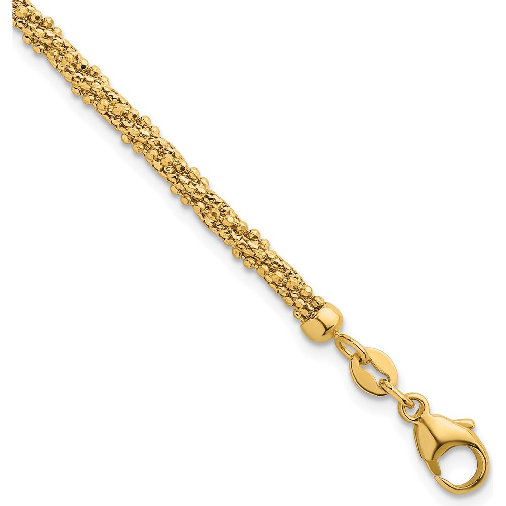 14K Yellow Gold Polished and Textured 3mm Twisted Mesh Fancy Beaded 7.75" Bracelet by 0