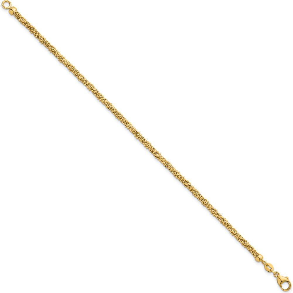 14K Yellow Gold Polished and Textured 3mm Twisted Mesh Fancy Beaded 7.75" Bracelet by 0