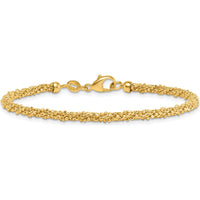 14K Yellow Gold Polished and Textured 3mm Twisted Mesh Fancy Beaded 7.75" Bracelet by 0