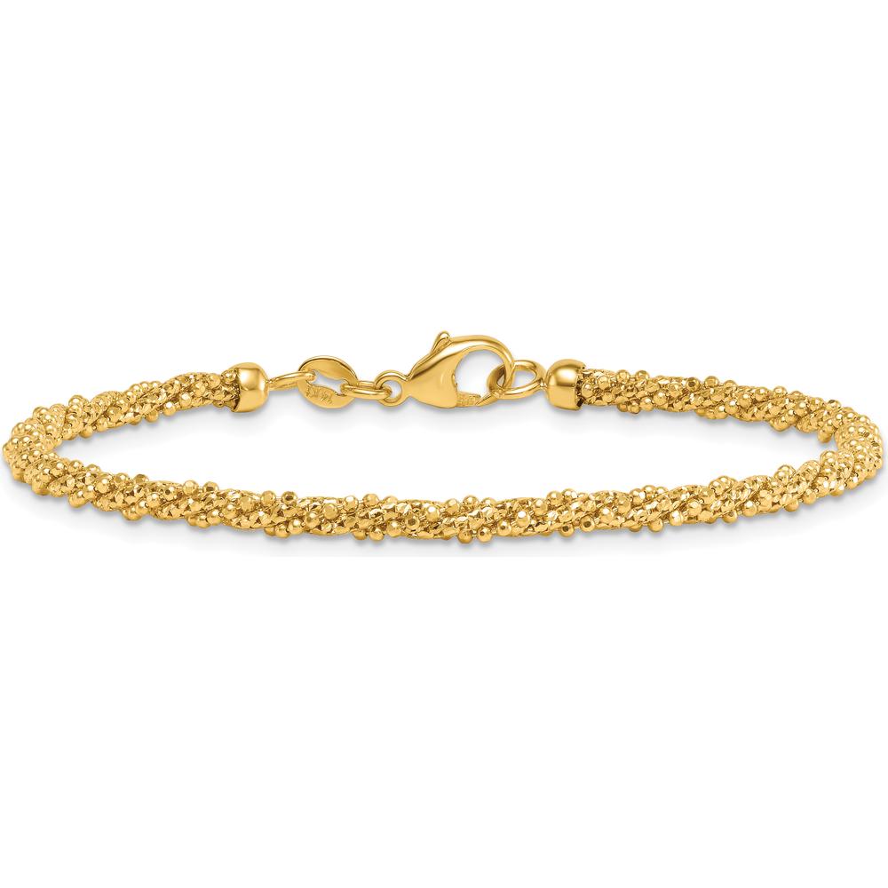 14K Yellow Gold Polished and Textured 3mm Twisted Mesh Fancy Beaded 7.75" Bracelet by 0