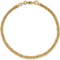 14K Yellow Gold Polished and Textured 3mm Twisted Mesh Fancy Beaded 7.75" Bracelet by 0