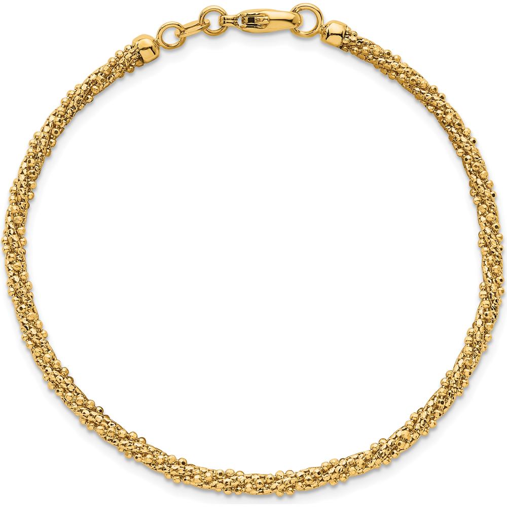 14K Yellow Gold Polished and Textured 3mm Twisted Mesh Fancy Beaded 7.75" Bracelet by 0