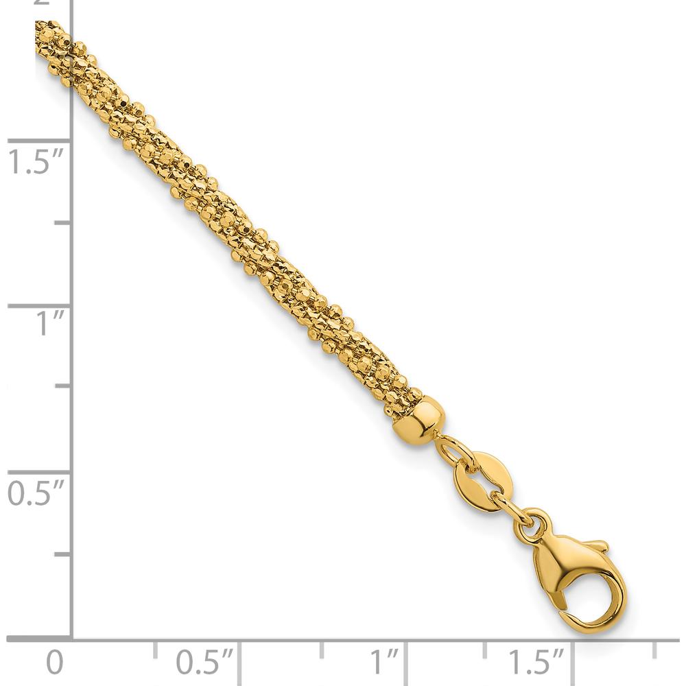 14K Yellow Gold Polished and Textured 3mm Twisted Mesh Fancy Beaded 7.75" Bracelet by 0