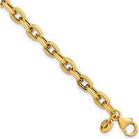 14K Yellow Gold Polished and Textured 4.9mm Fancy Cable Link Bracelet - 7.5 Inches by 0
