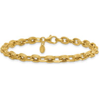 14K Yellow Gold Polished and Textured 4.9mm Fancy Cable Link Bracelet - 7.5 Inches by 0