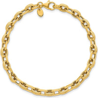14K Yellow Gold Polished and Textured 4.9mm Fancy Cable Link Bracelet - 7.5 Inches by 0