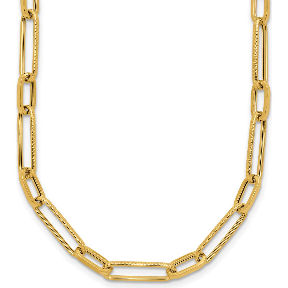 14K Yellow Gold Polished and Textured 4mm Fancy Long Link 24" Necklace by 0