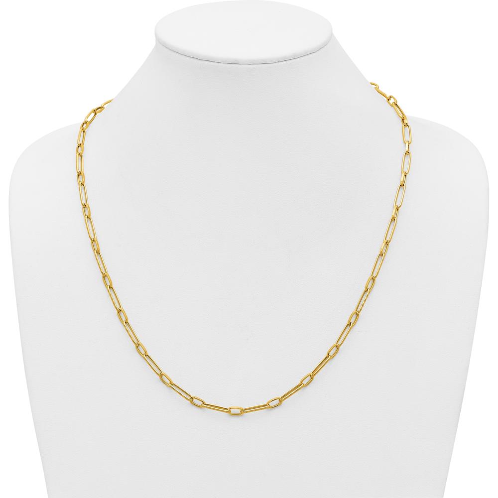 14K Yellow Gold Polished and Textured 4mm Fancy Long Link 24" Necklace by 0