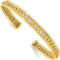 14K Yellow Gold Polished and Textured 6.80mm Cuff Bangle Bracelet by Oro Pregiato