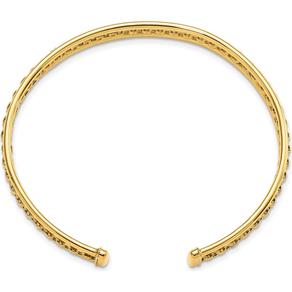 14K Yellow Gold Polished and Textured 6.80mm Cuff Bangle Bracelet by Oro Pregiato