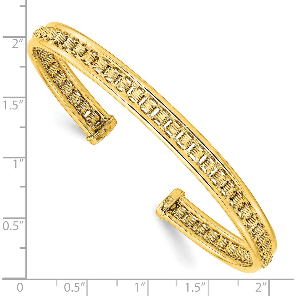 14K Yellow Gold Polished and Textured 6.80mm Cuff Bangle Bracelet by Oro Pregiato