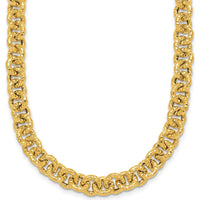 14K Yellow Gold Polished and Textured 7.3mm Cable Chain Necklace - 18" Length by 0