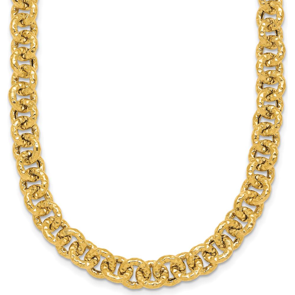 14K Yellow Gold Polished and Textured 7.3mm Cable Chain Necklace - 18" Length by 0