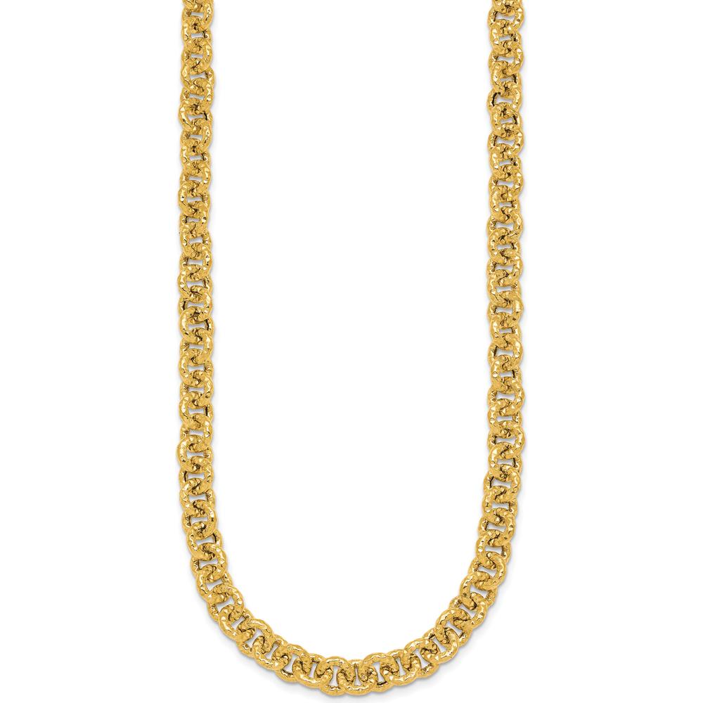 14K Yellow Gold Polished and Textured 7.3mm Cable Chain Necklace - 18" Length by 0