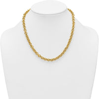 14K Yellow Gold Polished and Textured 7.3mm Cable Chain Necklace - 18" Length by 0