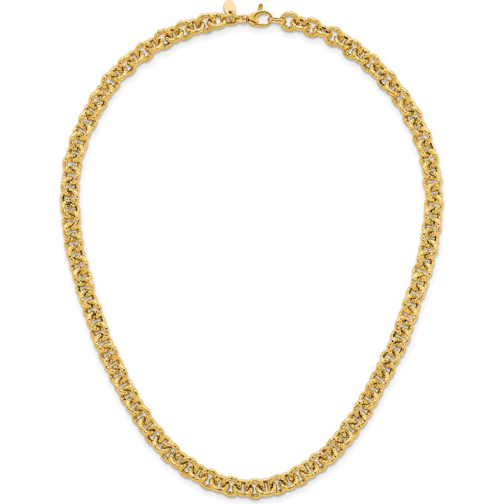 14K Yellow Gold Polished and Textured 7.3mm Cable Chain Necklace - 18" Length by 0