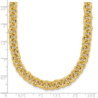 14K Yellow Gold Polished and Textured 7.3mm Cable Chain Necklace - 18" Length by 0