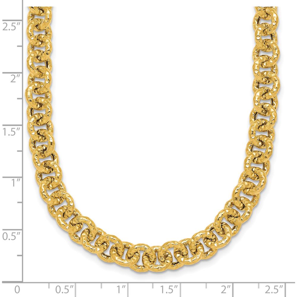 14K Yellow Gold Polished and Textured 7.3mm Cable Chain Necklace - 18" Length by 0