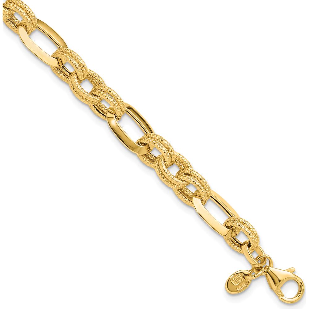 14K Yellow Gold Polished and Textured 7.8mm Fancy Link Bracelet - 7.5" Length by Oro Pregiato
